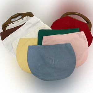 2 wooden handles w/Interchangeable Monogrammed M Bermuda Bags Vtg Grannycore